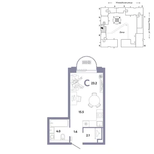 Планировка Студия, 23.2 м² ЖК «Страна.Заречная»