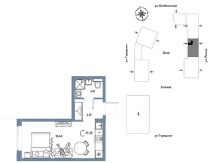 Планировка Студия, 25.38 м² ЖК «Уральский сад»