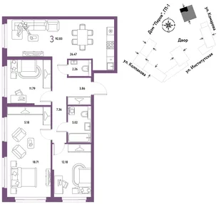 Планировка 3-комн. квартира, 92.83 м² ЖК «Страна.Парковая»