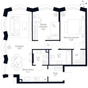 Квартира 3-комн. квартира, 75.3 м² ЖК «Фордевинд» Фото 1 Квартира 3-комн. квартира, 75.3 м² ЖК «Фордевинд» Фото 1