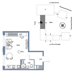 Планировка Студия, 30.76 м² ЖК «Сердце Сибири»