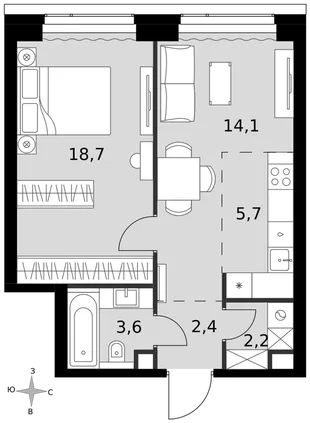 Квартира 2-комн. квартира, 46.7 м² ЖК «Amber Сity» Фото 1 Квартира 2-комн. квартира, 46.7 м² ЖК «Amber Сity» Фото 1