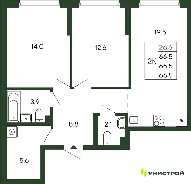 Планировка 2-комн. квартира, 66.5 м² ЖК «Парковый квартал 2.0» Планировка 2-комн. квартира, 66.5 м² ЖК «Парковый квартал 2.0»