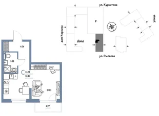 Планировка Студия, 33.78 м² ЖК «Остров-сад»
