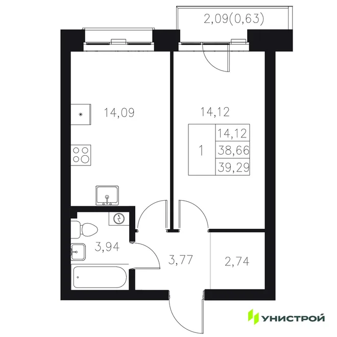 Планировка 1-комн. квартира, 39.29 м² ЖК «Statum» Планировка 1-комн. квартира, 39.29 м² ЖК «Statum»