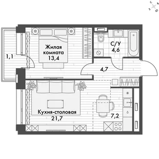 Квартира 2-комн. квартира, 44.5 м² ЖК «Философия» Фото 1 Квартира 2-комн. квартира, 44.5 м² ЖК «Философия» Фото 1