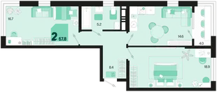 Планировка 2-комн. квартира, 67.8 м² ЖК «Первое место»