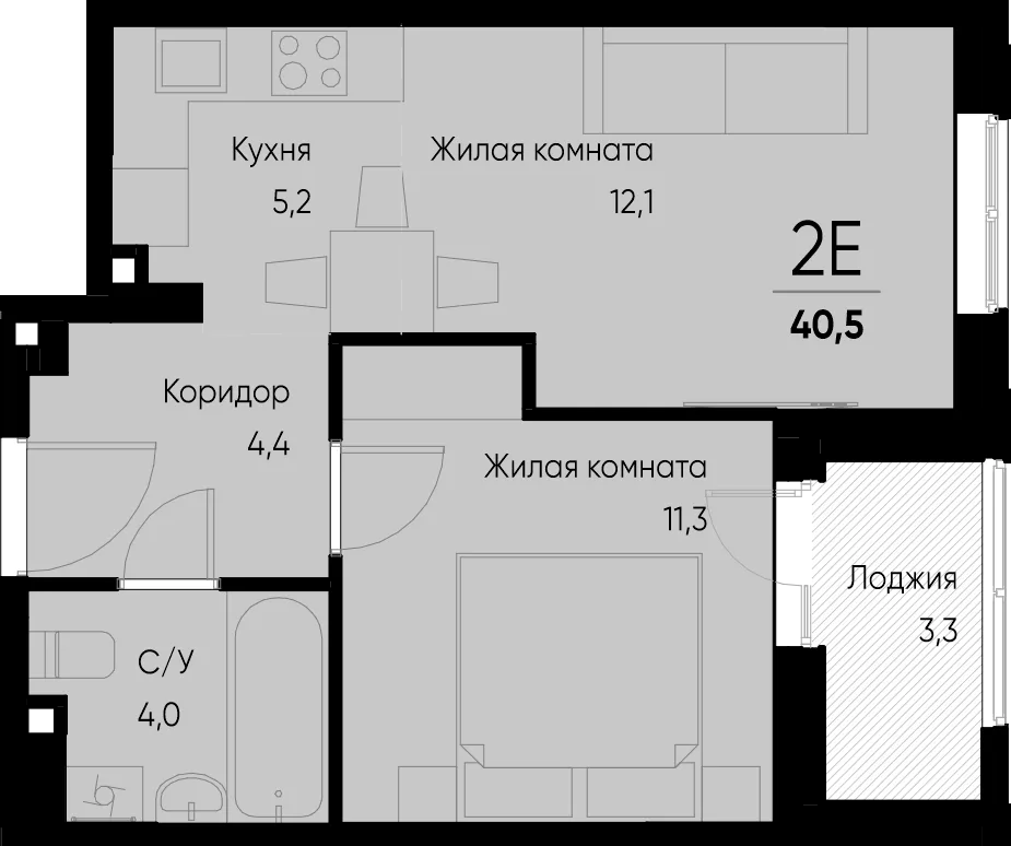 Планировка 2-комн. квартира, 40.3 м² ЖК «Васильевский остров»