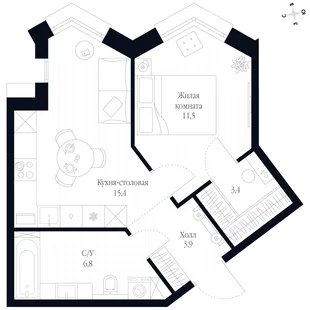 Квартира 1-комн. квартира, 41 м² ЖК «Фордевинд» Фото 1 Квартира 1-комн. квартира, 41 м² ЖК «Фордевинд» Фото 1