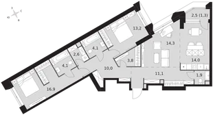 Квартира 3-комн. квартира, 97.3 м² ЖК «Архитектор» Фото 1