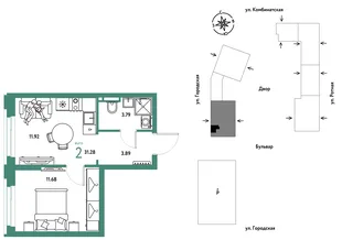 Планировка 2-комн. квартира, 31.28 м² ЖК «Уральский сад»