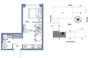 Планировка Студия, 25.12 м² ЖК «Остров-сад»