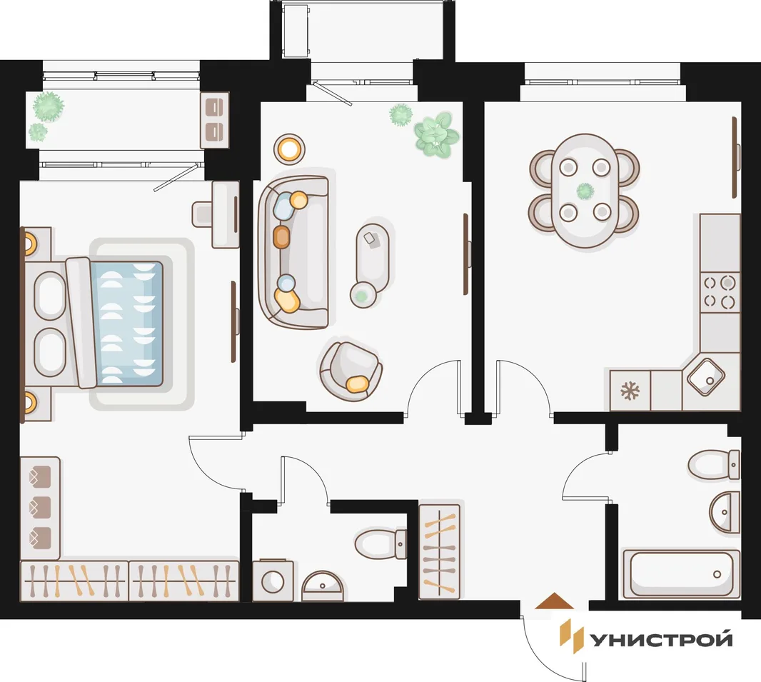 Планировка 2-комн. квартира, 70.92 м² ЖК «Жилой кластер Q на Кулагина»