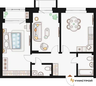 Планировка 2-комн. квартира, 70.92 м² ЖК «Жилой кластер Q на Кулагина»