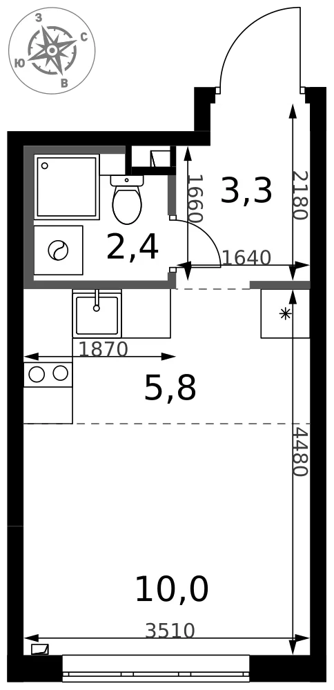 Планировка Студия, 21.5 м² ЖК «1-й Химкинский» Планировка Студия, 21.5 м² ЖК «1-й Химкинский»