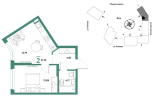 Планировка 2-комн. квартира, 37.7 м² ЖК «Сибирский сад»