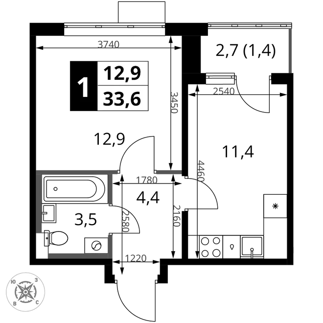 Планировка 1-комн. квартира, 33.6 м² ЖК «1-й Шереметьевский» Планировка 1-комн. квартира, 33.6 м² ЖК «1-й Шереметьевский»
