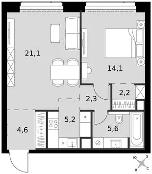 Квартира 2-комн. квартира, 55.1 м² ЖК «Amber Сity» Фото 1 Квартира 2-комн. квартира, 55.1 м² ЖК «Amber Сity» Фото 1
