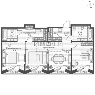 Квартира 3-комн. квартира, 87.3 м² ЖК «Фордевинд» Фото 1 Квартира 3-комн. квартира, 87.3 м² ЖК «Фордевинд» Фото 1