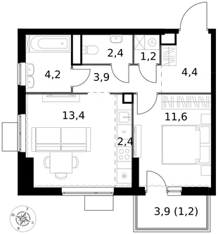 Квартира 2-комн. квартира, 44.7 м² ЖК «1-й Измайловский» Фото 1 Квартира 2-комн. квартира, 44.7 м² ЖК «1-й Измайловский» Фото 1