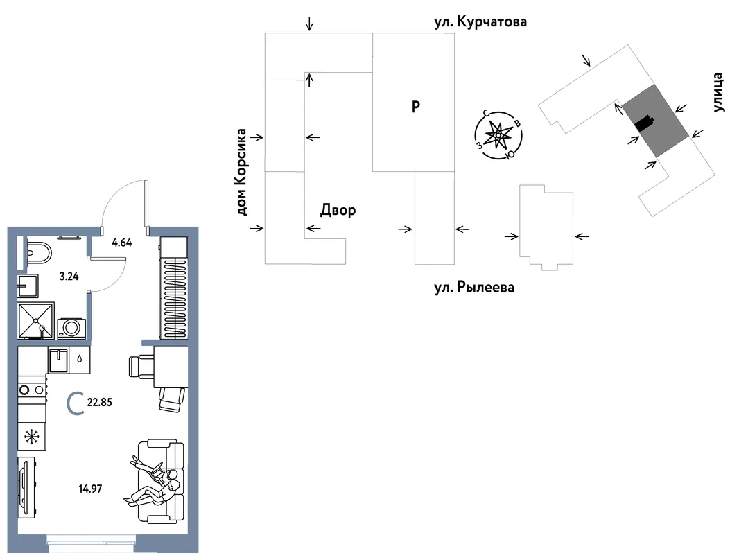 Планировка Студия, 23.03 м² ЖК «Остров-сад»