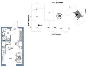 Планировка Студия, 23.03 м² ЖК «Остров-сад»