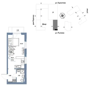 Планировка Студия, 30.25 м² ЖК «Остров-сад»