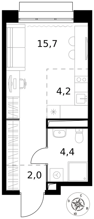 Квартира Студия, 26.3 м² ЖК «1-й Саларьевский» Фото 1 Квартира Студия, 26.3 м² ЖК «1-й Саларьевский» Фото 1