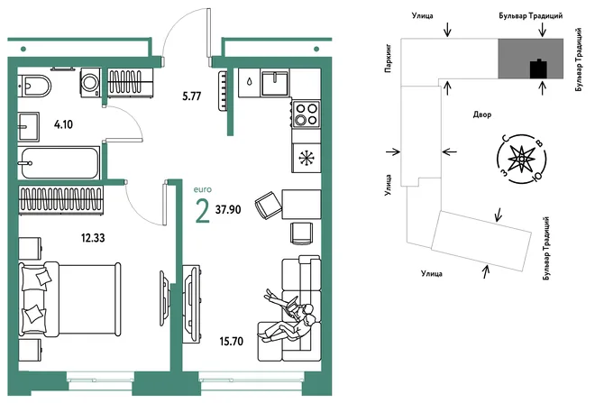 Планировка 2-комн. квартира, 37.9 м² ЖК «Микрорайон Домашний» Планировка 2-комн. квартира, 37.9 м² ЖК «Микрорайон Домашний»