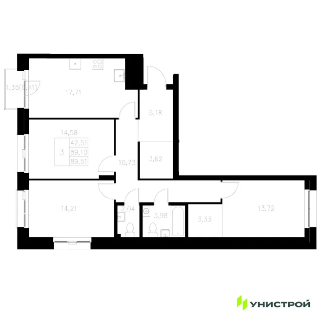 Планировка 3-комн. квартира, 89.51 м² ЖК «Statum» Планировка 3-комн. квартира, 89.51 м² ЖК «Statum»
