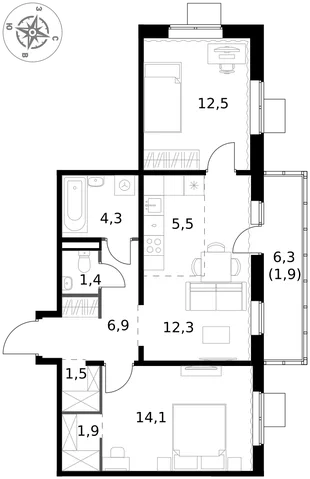 Квартира 3-комн. квартира, 62.3 м² ЖК «1-й Ясеневский» Фото 1 Квартира 3-комн. квартира, 62.3 м² ЖК «1-й Ясеневский» Фото 1