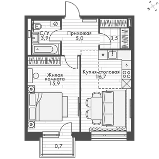 Квартира 2-комн. квартира, 45.7 м² ЖК «Философия» Фото 1 Квартира 2-комн. квартира, 45.7 м² ЖК «Философия» Фото 1