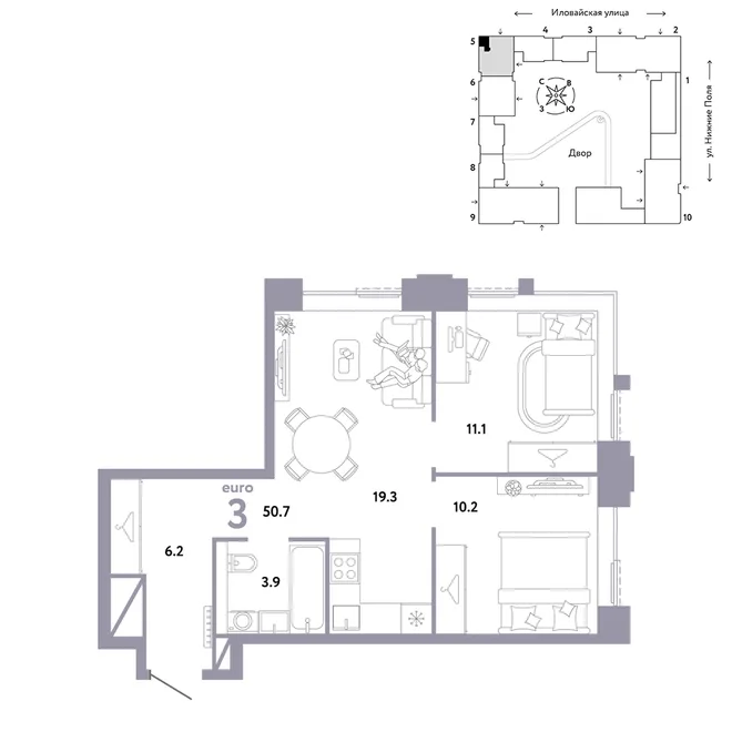 Планировка 3-комн. квартира, 50.7 м² ЖК «Страна.Заречная» Планировка 3-комн. квартира, 50.7 м² ЖК «Страна.Заречная»