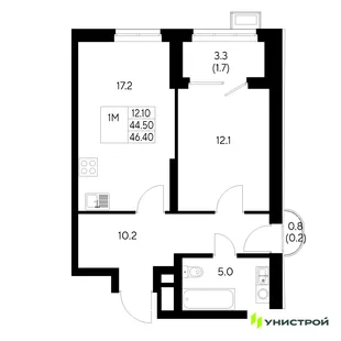 Планировка 1-комн. квартира, 46.4 м² ЖК «Стадиум»