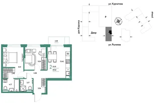 Планировка 2-комн. квартира, 51.9 м² ЖК «Остров-сад»