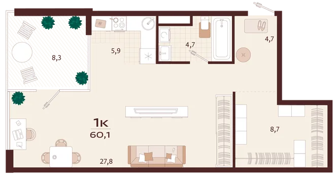 Планировка 1-комн. квартира, 60.1 м² ЖК «Роялта» Планировка 1-комн. квартира, 60.1 м² ЖК «Роялта»