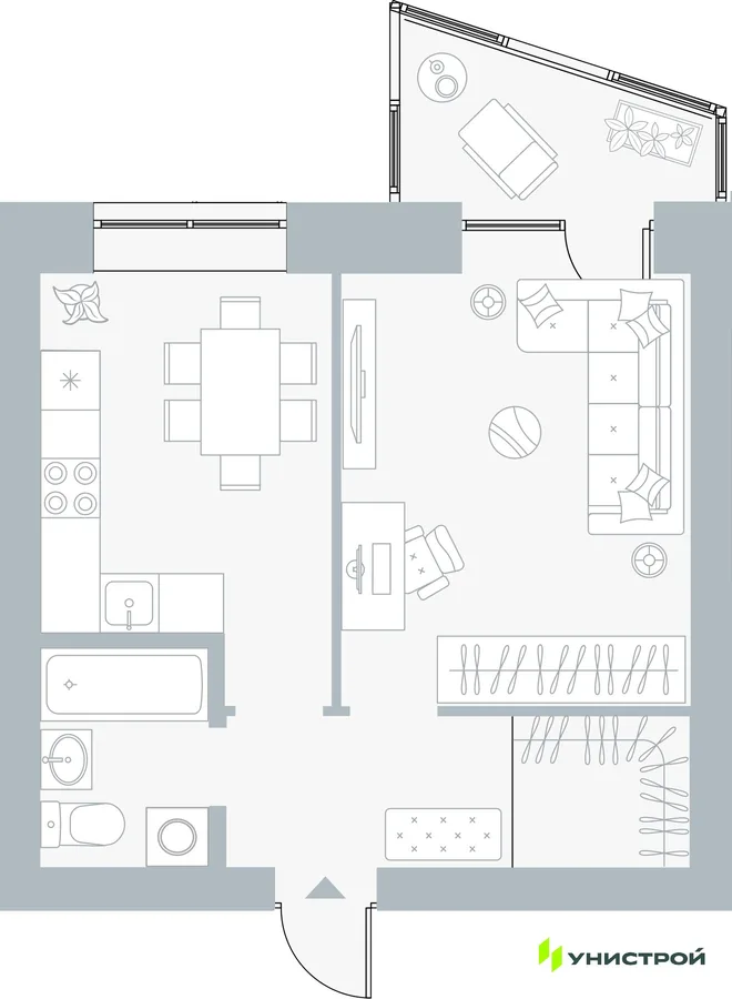 Планировка 1-комн. квартира, 39.54 м² ЖК «Причал» Планировка 1-комн. квартира, 39.54 м² ЖК «Причал»