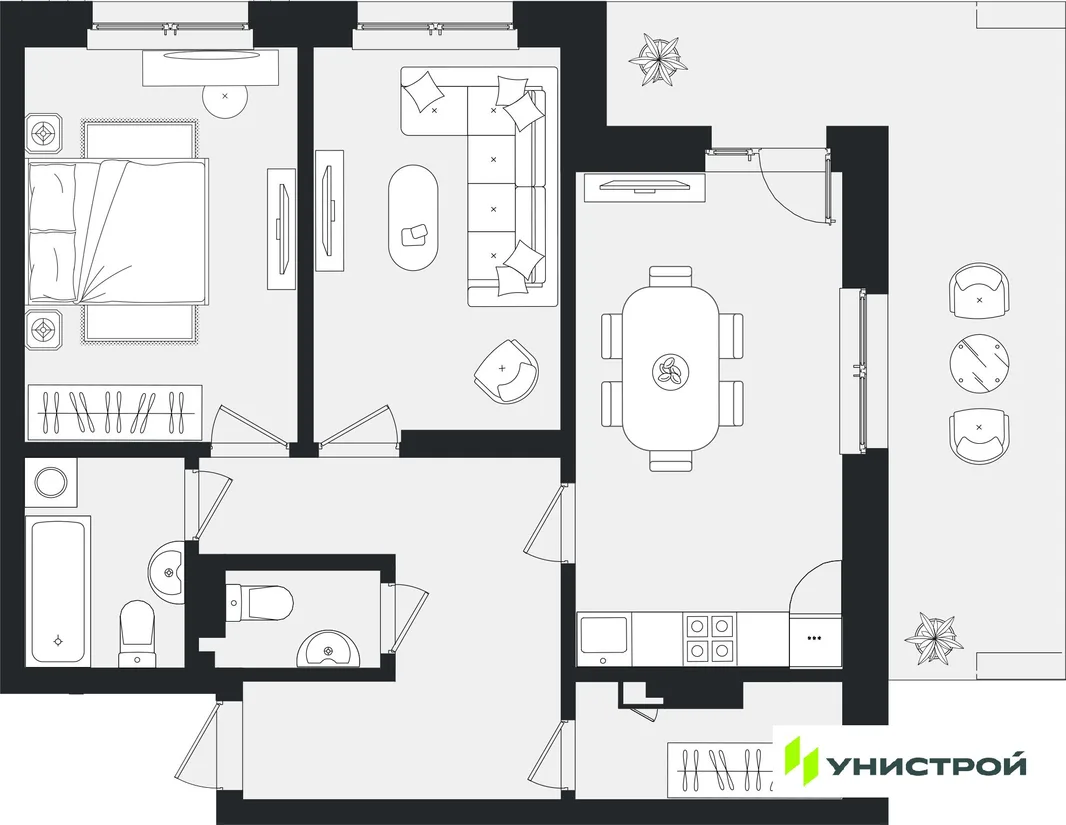 Планировка 2-комн. квартира, 71.06 м² ЖК «Уникум на Ленинском»
