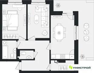 Планировка 2-комн. квартира, 71.06 м² ЖК «Уникум на Ленинском»
