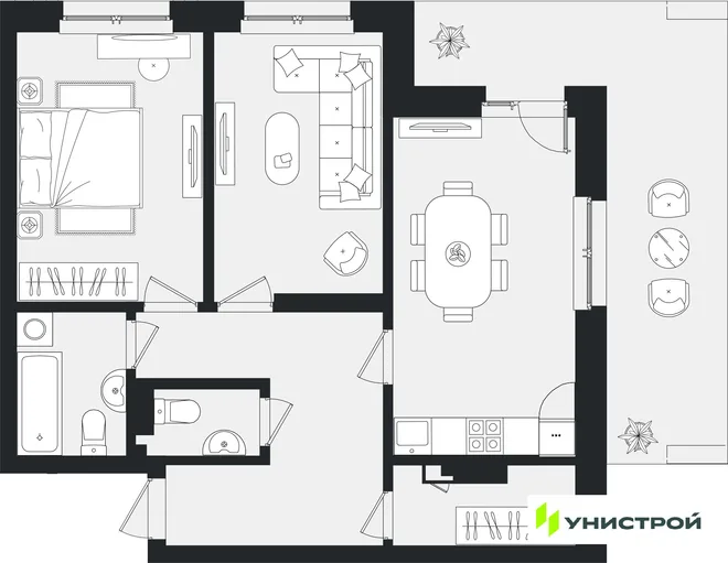 Планировка 2-комн. квартира, 71.06 м² ЖК «Уникум на Ленинском» Планировка 2-комн. квартира, 71.06 м² ЖК «Уникум на Ленинском»
