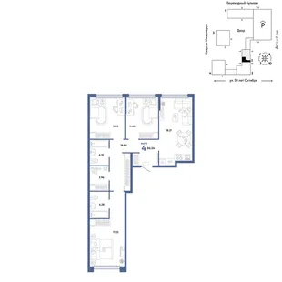 Планировка 4-комн. квартира, 86.04 м² ЖК «Сердце Сибири»
