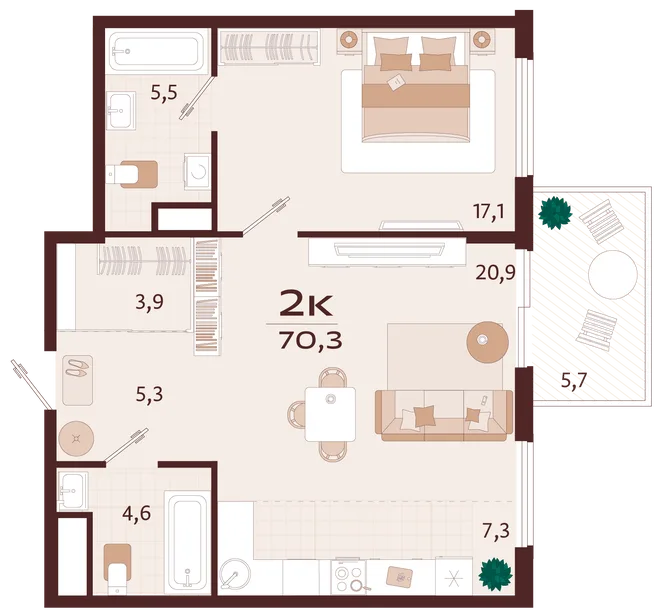 Планировка 2-комн. квартира, 70.3 м² ЖК «Роялта» Планировка 2-комн. квартира, 70.3 м² ЖК «Роялта»