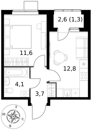 Квартира 1-комн. квартира, 33.5 м² ЖК «1-й Ясеневский» Фото 1 Квартира 1-комн. квартира, 33.5 м² ЖК «1-й Ясеневский» Фото 1
