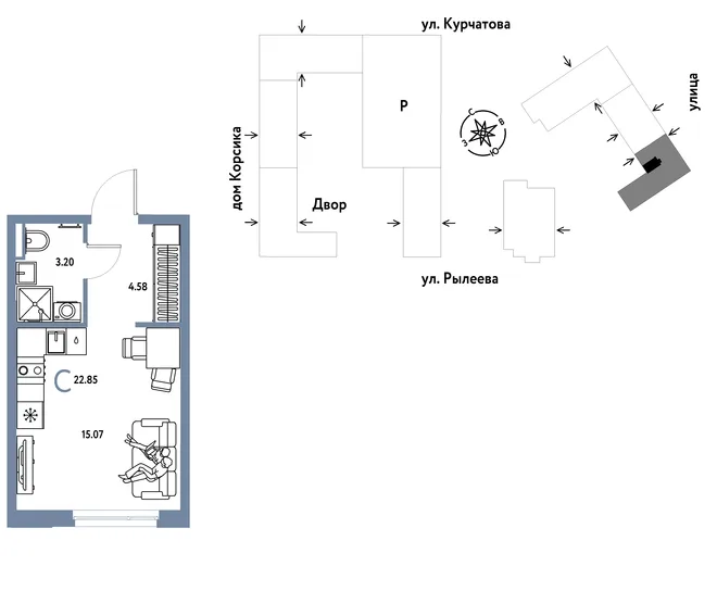 Планировка Студия, 23.03 м² ЖК «Остров-сад» Планировка Студия, 23.03 м² ЖК «Остров-сад»