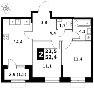 Квартира 2-комн. квартира, 52.4 м² ЖК «1-й Измайловский» Фото 1 Квартира 2-комн. квартира, 52.4 м² ЖК «1-й Измайловский» Фото 1