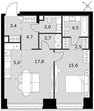 Квартира 2-комн. квартира, 59.2 м² ЖК «Amber Сity» Фото 1