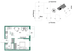 Планировка 2-комн. квартира, 41.18 м² ЖК «Остров-сад»