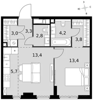 Квартира 2-комн. квартира, 49.6 м² ЖК «Sydney City» Фото 1 Квартира 2-комн. квартира, 49.6 м² ЖК «Sydney City» Фото 1