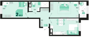 Планировка 2-комн. квартира, 62.2 м² ЖК «Первое место»