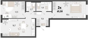 Планировка 2-комн. квартира, 65.5 м² ЖК «Барса»